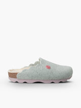 Zueco Genuins de estar por casa vegano en colores azul pastel aqua y rosa palo, con planta forrada en pelo sintetico, calentito para los pies más frios